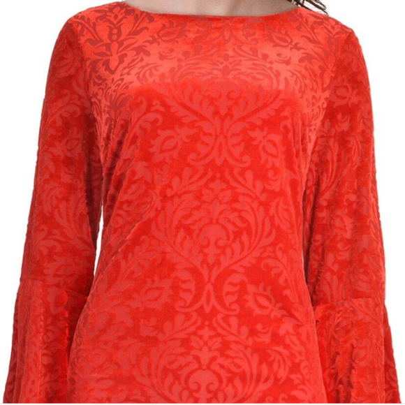 ECI Velvet Bell Sleeve Shift Cocktail Dress - Picture 3 of 8